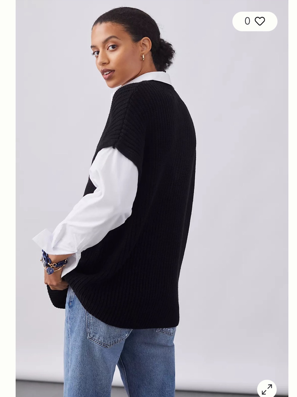 By Anthropologie Black Ribbed Knit Layered V-Neck Vest size Medium - Picture 6 of 13